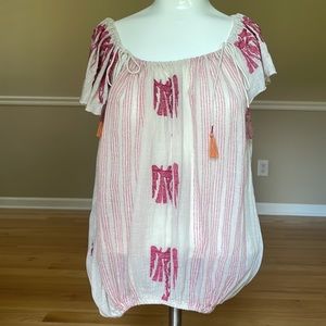 Boho embroidered flutter sleeve peasant top